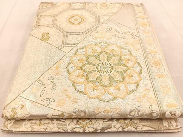 平和屋着物◎六通柄　本袋帯　唐織　切嵌花文　金銀糸　正絹　逸品　BAAV4146yc