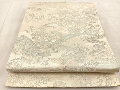 平和屋着物◎六通柄袋帯　御所解文　銀糸　正絹　逸品　BAAV4150yc