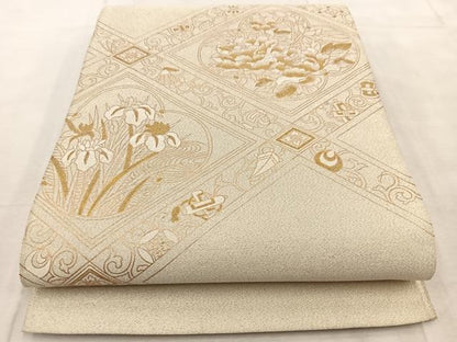 平和屋着物◎太鼓柄袋帯　綴れ　格天井花文　金彩　正絹　逸品　BAAV4202yc