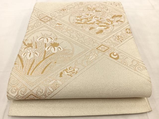 平和屋着物◎太鼓柄袋帯　綴れ　格天井花文　金彩　正絹　逸品　BAAV4202yc