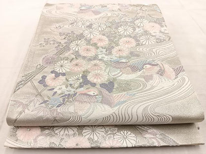平和屋着物◎六通柄袋帯 唐織 鴛鴦秋草文 九百錦 プラチナ箔 正絹 逸品 BAAV4223yc