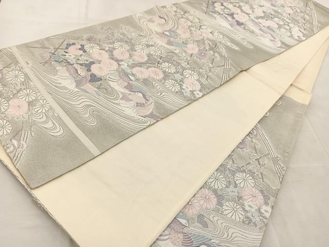 平和屋着物◎六通柄袋帯 唐織 鴛鴦秋草文 九百錦 プラチナ箔 正絹 逸品 BAAV4223yc