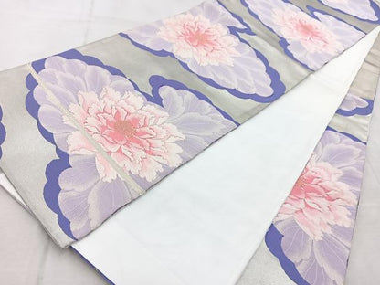平和屋着物◎六通柄袋帯　唐織　雲取り牡丹文　金糸　正絹　逸品　BAAV4224yc