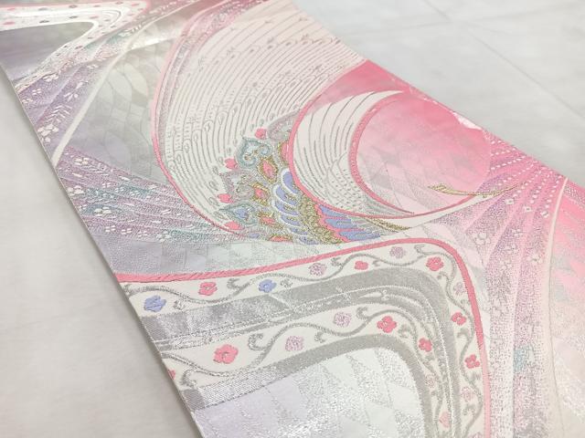 平和屋着物◎両面 六通柄袋帯 唐織 孔雀花文 金銀糸 正絹 逸品 BAAV4226yc