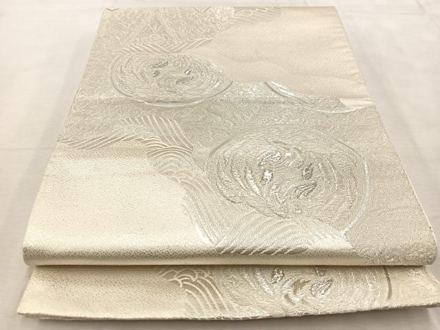 平和屋着物◎六通柄袋帯 道長花鳥文 銀糸 正絹 逸品 BAAV4227yc