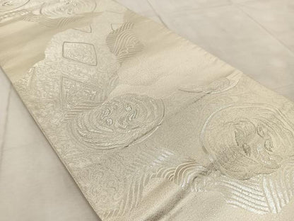 平和屋着物◎六通柄袋帯 道長花鳥文 銀糸 正絹 逸品 BAAV4227yc