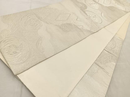平和屋着物◎六通柄袋帯 道長花鳥文 銀糸 正絹 逸品 BAAV4227yc