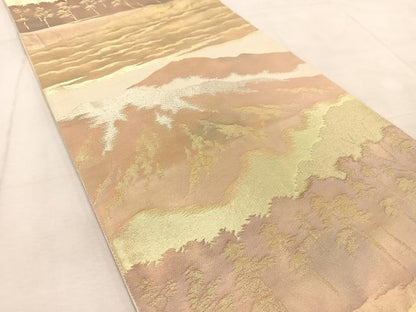 平和屋着物◎六通柄袋帯 重ね山文 金銀糸 引箔 正絹 逸品 BAAV4229yc