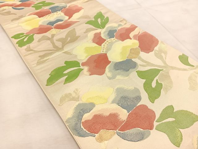 平和屋着物◎六通柄袋帯 草花文 金糸 正絹 逸品 BAAV4239yc
