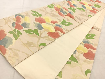 平和屋着物◎六通柄袋帯 草花文 金糸 正絹 逸品 BAAV4239yc