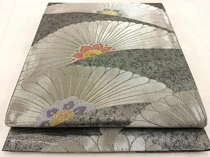 平和屋着物◎六通柄袋帯 花青海波 金銀糸 引箔 正絹 逸品 BAAV4241yc