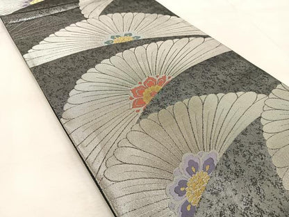 平和屋着物◎六通柄袋帯 花青海波 金銀糸 引箔 正絹 逸品 BAAV4241yc