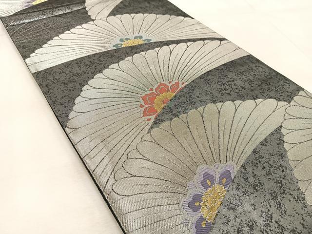 平和屋着物◎六通柄袋帯 花青海波 金銀糸 引箔 正絹 逸品 BAAV4241yc