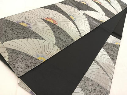 平和屋着物◎六通柄袋帯 花青海波 金銀糸 引箔 正絹 逸品 BAAV4241yc