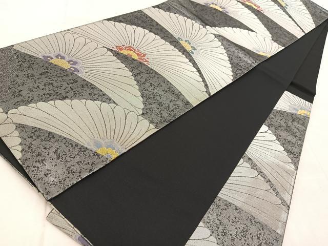 平和屋着物◎六通柄袋帯 花青海波 金銀糸 引箔 正絹 逸品 BAAV4241yc
