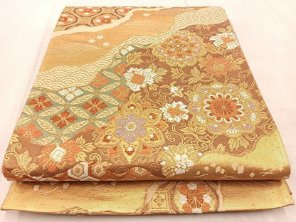 平和屋着物◎六通柄袋帯 有職文様 金糸 正絹 逸品 BAAV4244yc