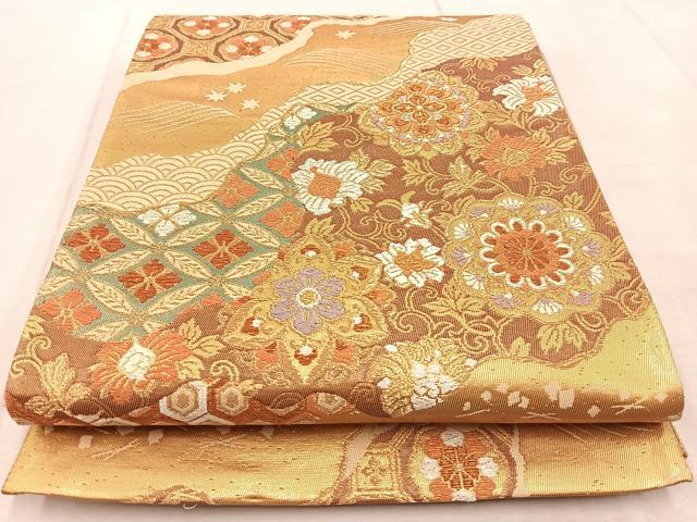 平和屋着物◎六通柄袋帯 有職文様 金糸 正絹 逸品 BAAV4244yc