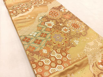 平和屋着物◎六通柄袋帯 有職文様 金糸 正絹 逸品 BAAV4244yc