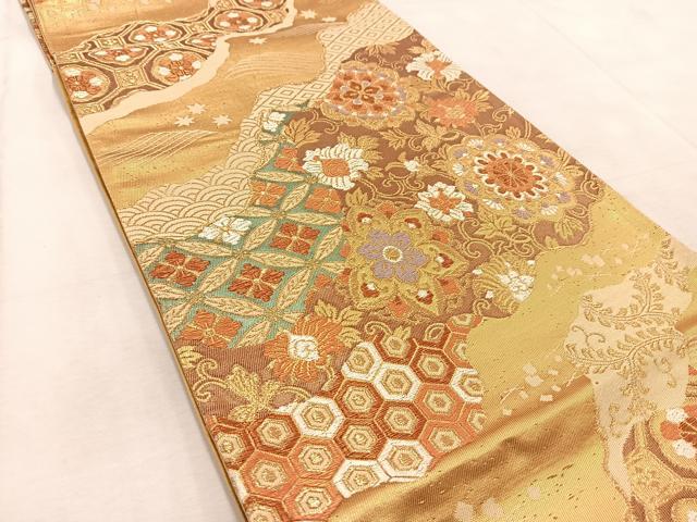 平和屋着物◎六通柄袋帯 有職文様 金糸 正絹 逸品 BAAV4244yc