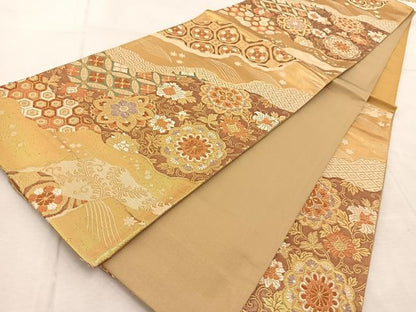 平和屋着物◎六通柄袋帯 有職文様 金糸 正絹 逸品 BAAV4244yc