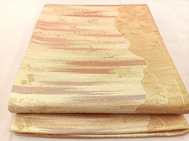 平和屋着物◎六通柄袋帯　飛鳥文　金糸　正絹　逸品　BAAV4251yc