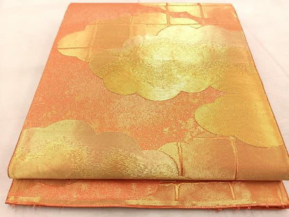 平和屋着物◎六通柄袋帯　雲重ね文　金糸　引箔　正絹　逸品　BAAV4274yc