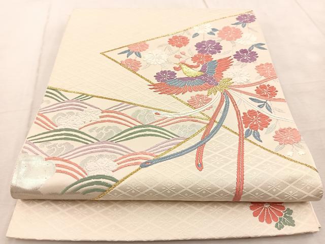 平和屋着物◎太鼓柄袋帯　唐織　鳳凰立波花文　金銀糸　正絹　逸品　BAAV4291yc