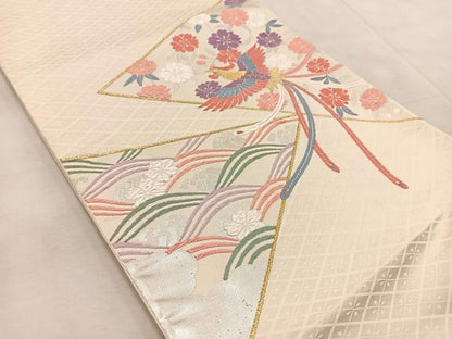 平和屋着物◎太鼓柄袋帯　唐織　鳳凰立波花文　金銀糸　正絹　逸品　BAAV4291yc