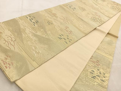 平和屋着物◎六通柄袋帯　唐織　古城風景文　金糸　正絹　逸品　BAAV4302yc