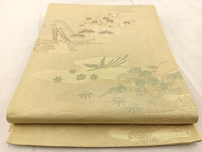 平和屋着物◎六通柄袋帯　エ霞花鳥文　金銀糸　正絹　逸品　BAAV4306yc