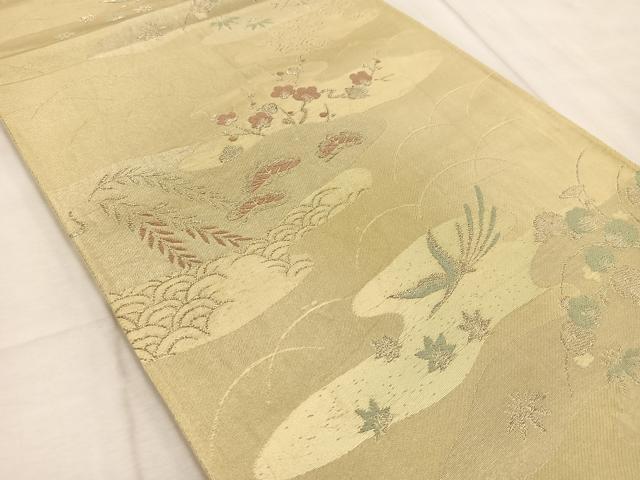 平和屋着物◎六通柄袋帯　エ霞花鳥文　金銀糸　正絹　逸品　BAAV4306yc