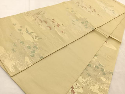 平和屋着物◎六通柄袋帯　エ霞花鳥文　金銀糸　正絹　逸品　BAAV4306yc