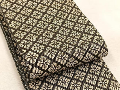 平和屋着物●男性　本場筑前博多織　角帯　花菱文　正絹　逸品　未使用　BAAV4386yc