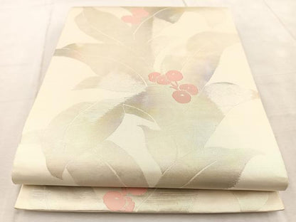 平和屋着物◎六通柄袋帯　南天文　金銀糸　引箔　正絹　逸品　BAAV4439yc