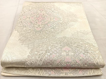 平和屋着物◎六通柄袋帯　唐織　正倉院花文　銀糸　正絹　逸品　BAAV4441yc