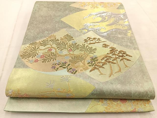 平和屋着物◎六通柄袋帯 唐織 琳派礼讚 宗達色紙散文 金銀糸 引箔 証紙付き 正絹 逸品 BAAV4443yc