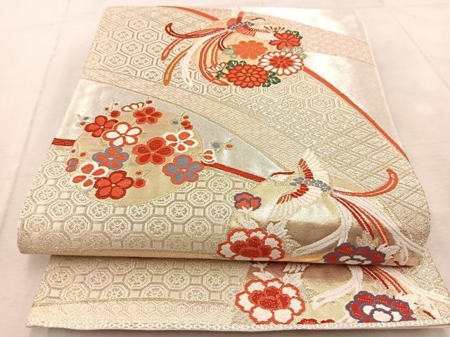 平和屋着物◎六通柄袋帯 唐織 鳳凰花丸文 金銀糸 正絹 逸品 BAAV4445yc