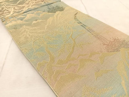 平和屋着物◎六通柄袋帯　流水樹林文　金糸　引箔　正絹　逸品　BAAV4446yc