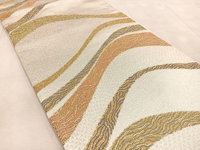 平和屋着物◎六通柄袋帯　唐織　横段文　金銀糸　正絹　逸品　BAAV4448yc