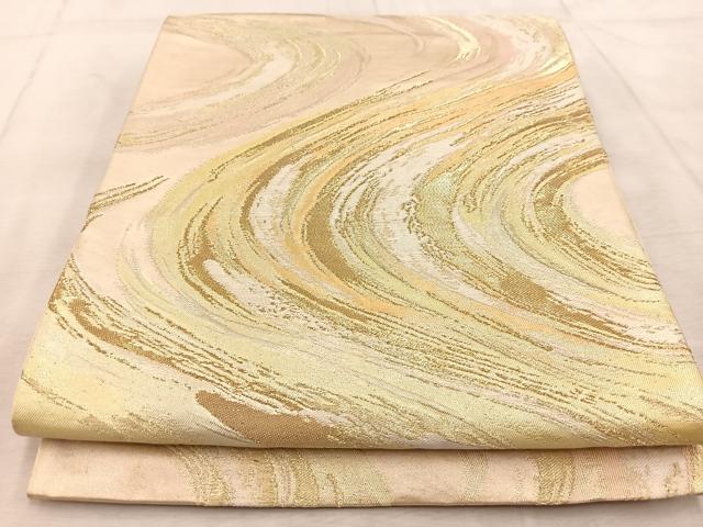 平和屋着物◎六通柄袋帯　曲線文　金銀糸　正絹　逸品　BAAV4449yc