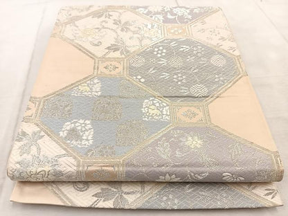 平和屋着物◎六通柄袋帯　唐織　蜀江花文　銀糸　正絹　逸品　BAAV4451yc