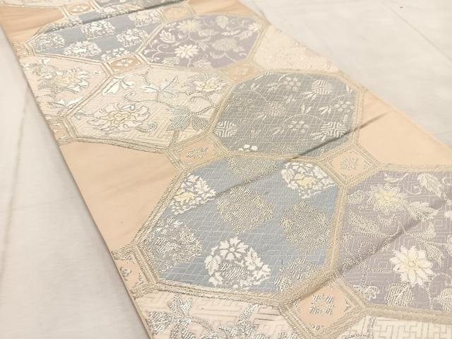 平和屋着物◎六通柄袋帯　唐織　蜀江花文　銀糸　正絹　逸品　BAAV4451yc