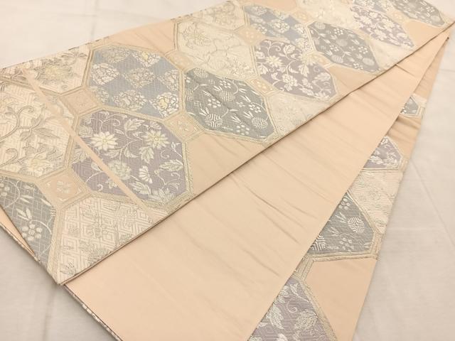 平和屋着物◎六通柄袋帯　唐織　蜀江花文　銀糸　正絹　逸品　BAAV4451yc