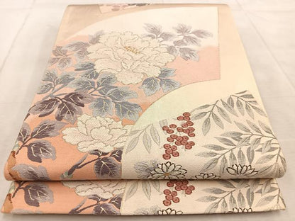 平和屋着物◎六通柄袋帯　唐織　宗達寿扇文　金糸　正絹　逸品　BAAV4453yc