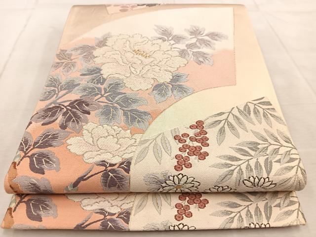 平和屋着物◎六通柄袋帯　唐織　宗達寿扇文　金糸　正絹　逸品　BAAV4453yc