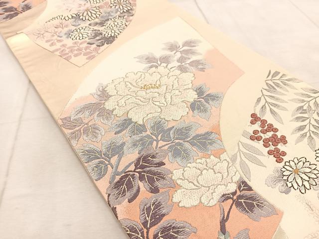 平和屋着物◎六通柄袋帯　唐織　宗達寿扇文　金糸　正絹　逸品　BAAV4453yc