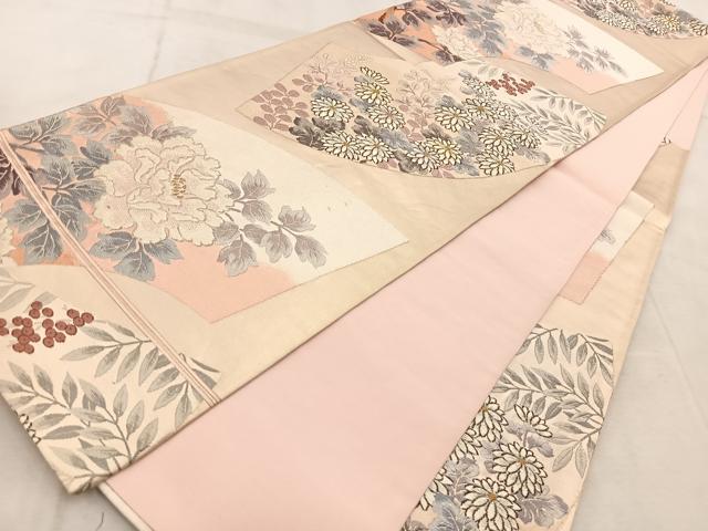 平和屋着物◎六通柄袋帯　唐織　宗達寿扇文　金糸　正絹　逸品　BAAV4453yc