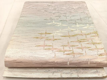 平和屋着物◎六通柄袋帯　唐織　群鳥　金銀糸　正絹　逸品　BAAV4464yc