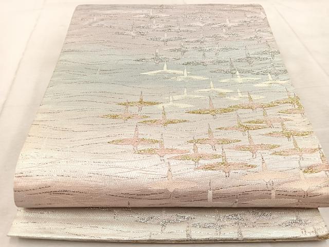 平和屋着物◎六通柄袋帯　唐織　群鳥　金銀糸　正絹　逸品　BAAV4464yc