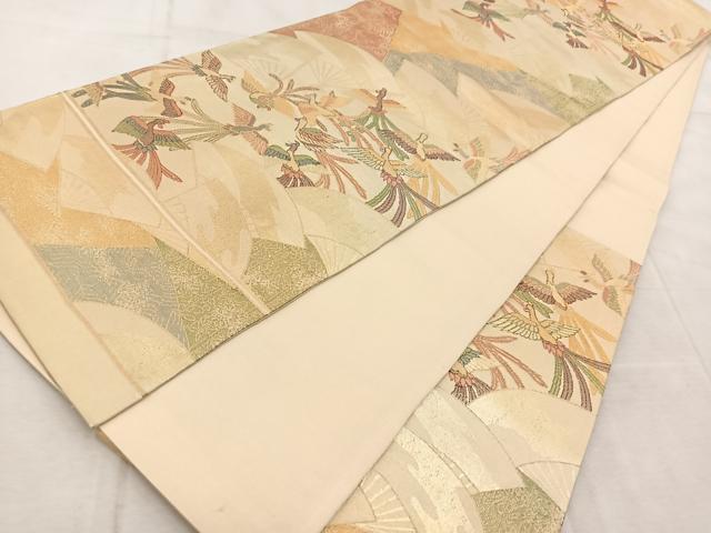 平和屋着物◎六通柄袋帯 鳳凰扇面花文 金糸 正絹 逸品 BAAV4468yc